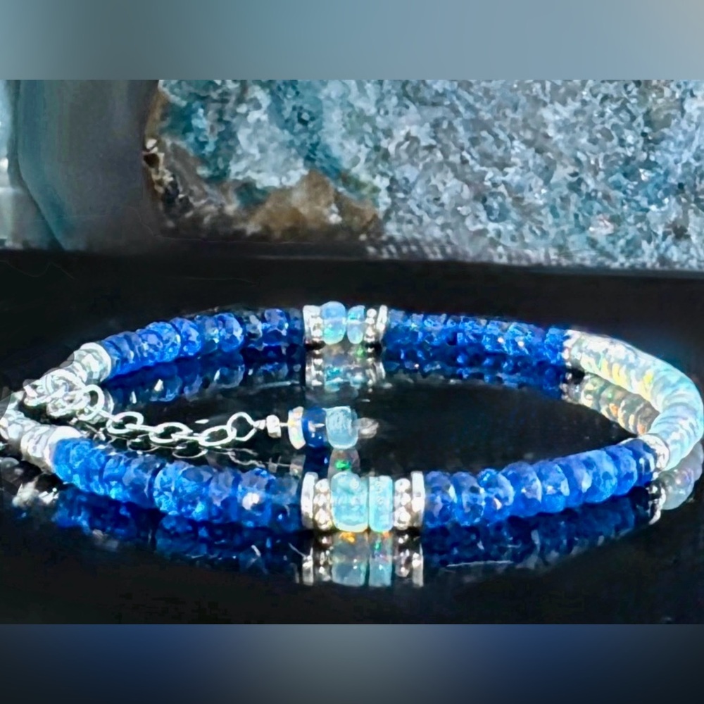 🌟 ONE-Of-A-KIND Rare🌟AAAA+ Royal Blue Sapphire ✧ Welo Opal ✧ Sterling Silver - Picture 8 of 10